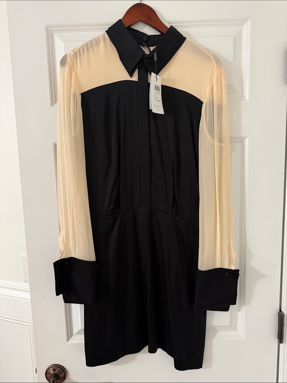 Reiss Black and Cream Long-Sleeve Contrast Dress